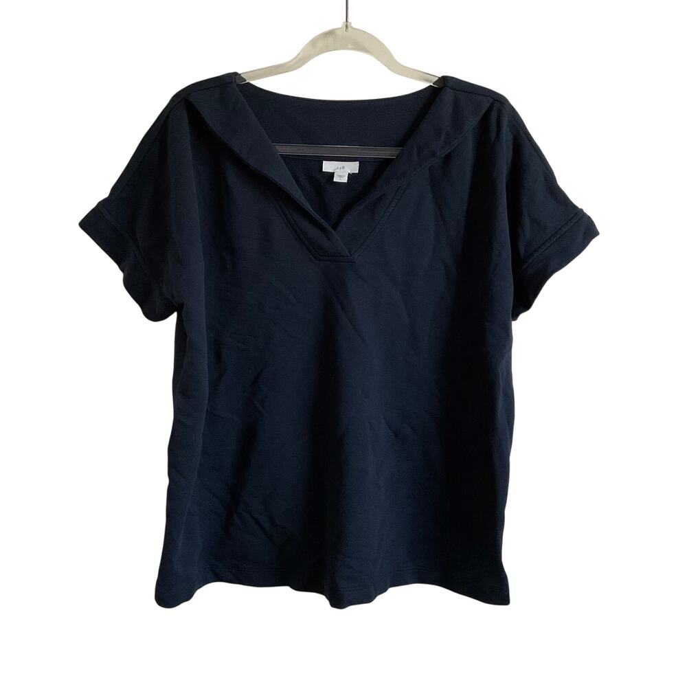 J. Jill Navy Blue Cotton Terry‎ Cloth Short Sleeve Sweater Top - Size Large